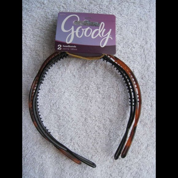 2 Goody Thin Crossed Woven Twisted Plastic Head Bands Black Tortoiseshell Brown - Picture 4 of 5